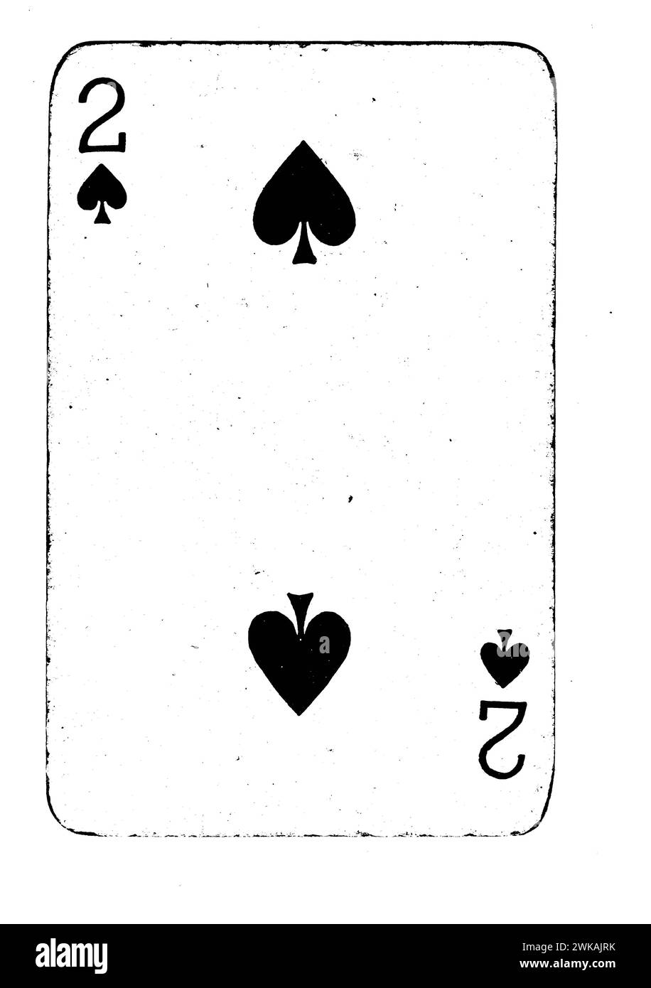 A vintage two of spades playing card in black and white isolated on a white background Stock