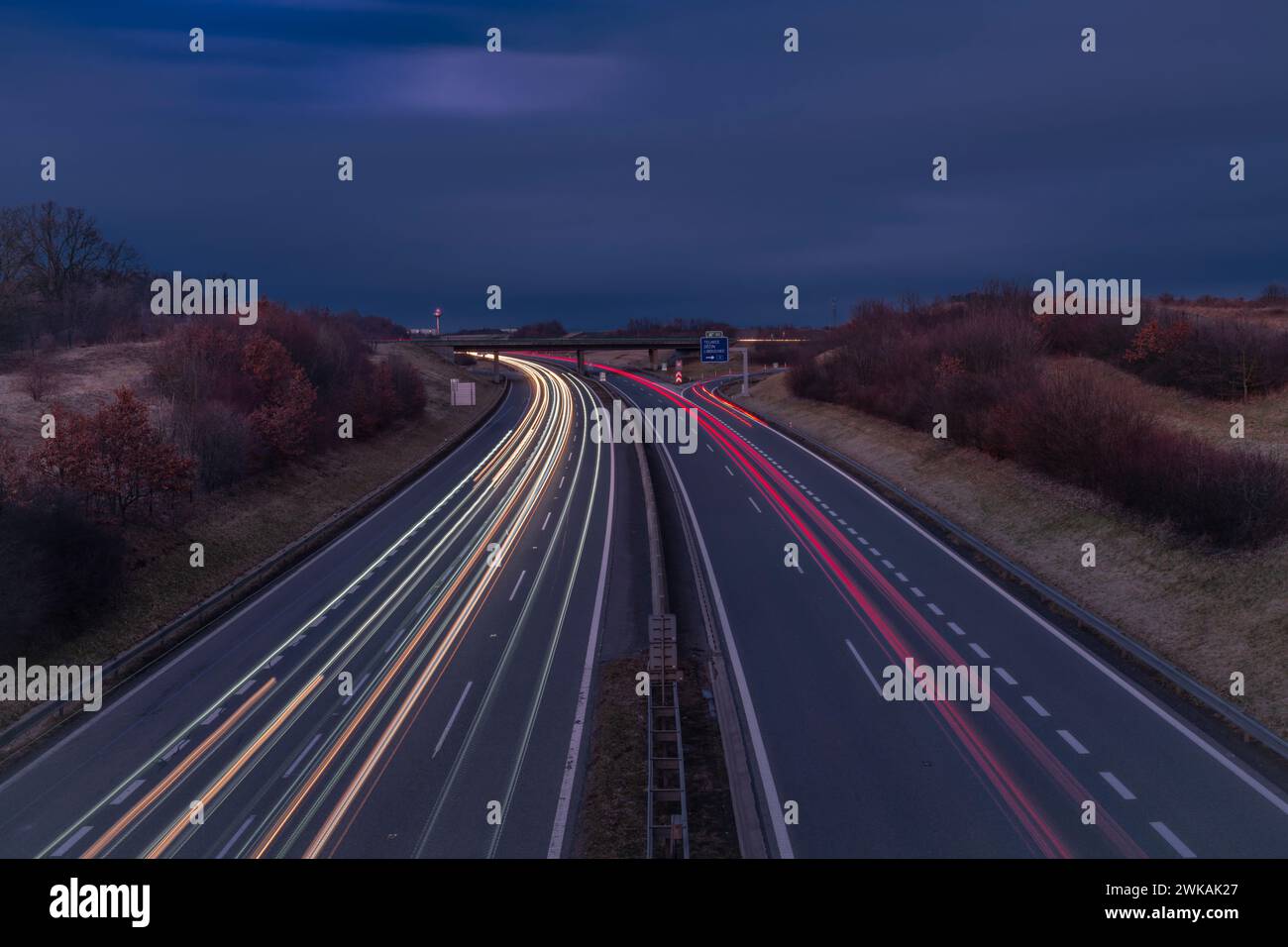 Highway near Krusne mountains with night color lines from cars Stock Photo