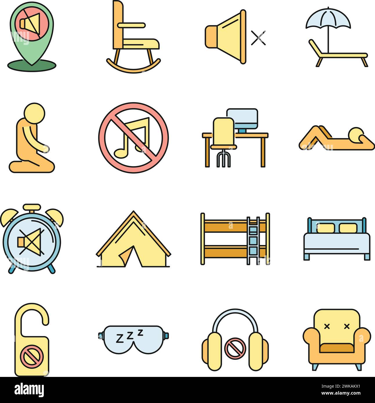 Summer quiet spaces icons set. Outline set of summer quiet spaces ...