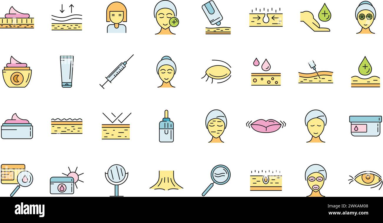 Wrinkles icons set. Outline set of wrinkles vector icons thin line ...
