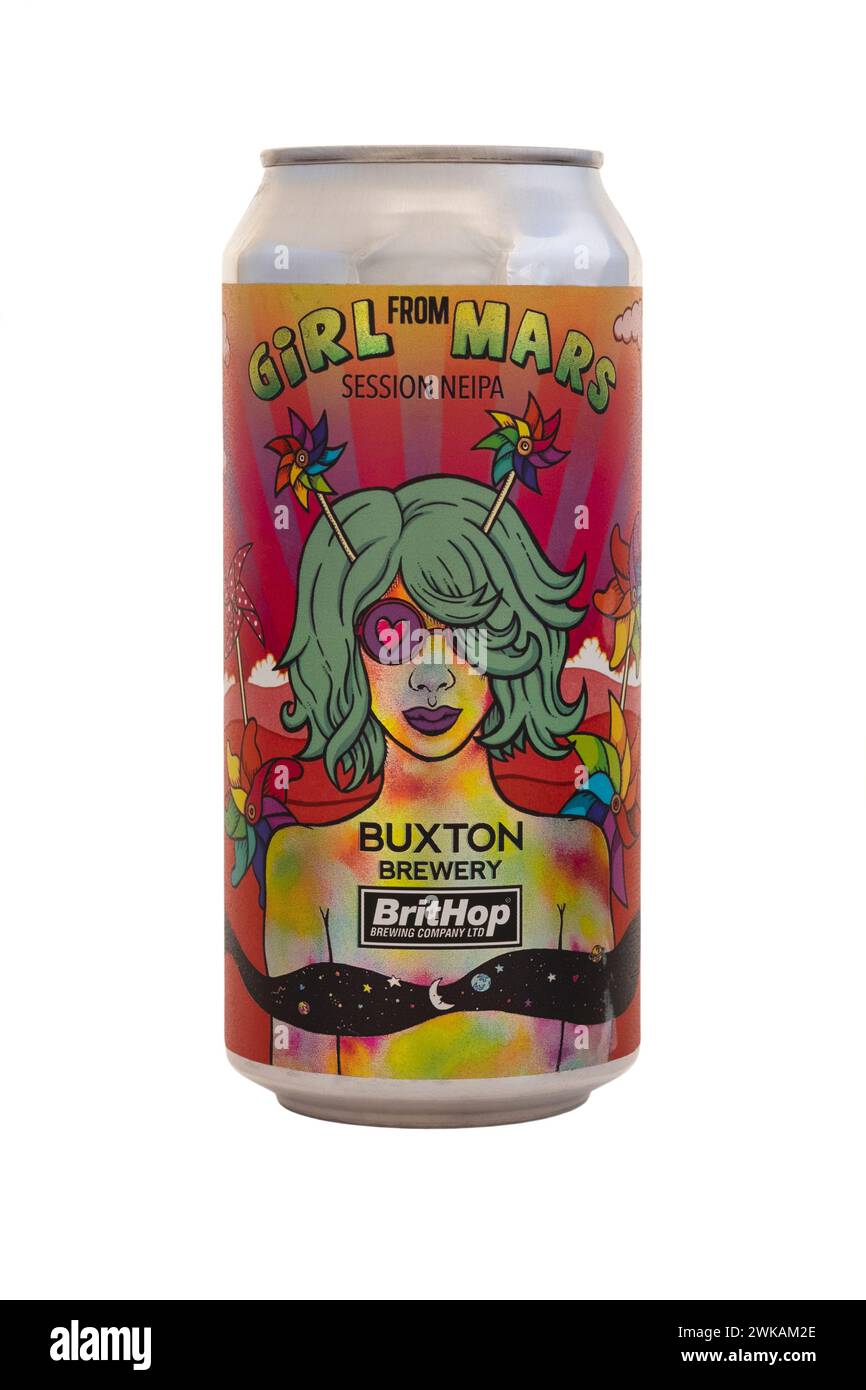 can of brithop girl from mars ipa beer cut out on white background Stock Photo