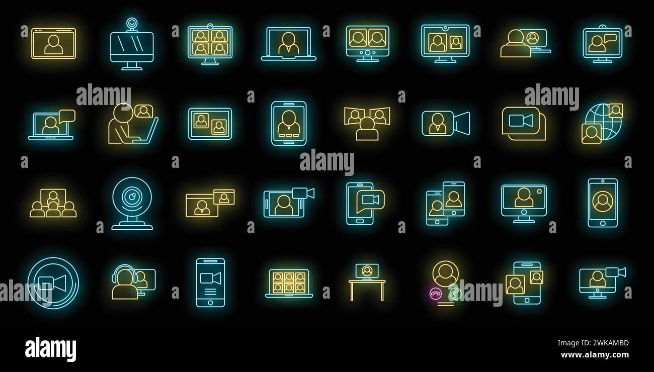 Video call app icons set. Outline set of video call app vector icons ...