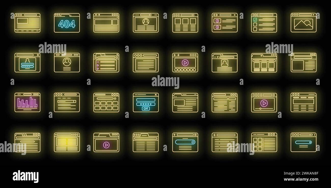 Window browser icons set outline vector. Computer arrow bar. Mail interface Stock Vector