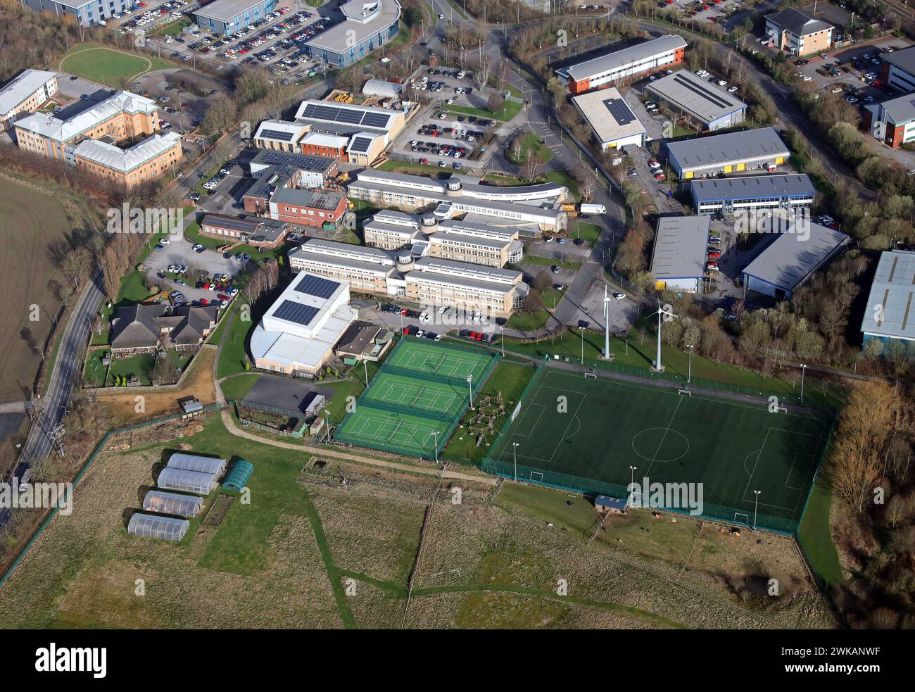 aerial view of Dearne Valley College at Wath upon Dearne, Rotherham, South Yorkshire Stock Photo
