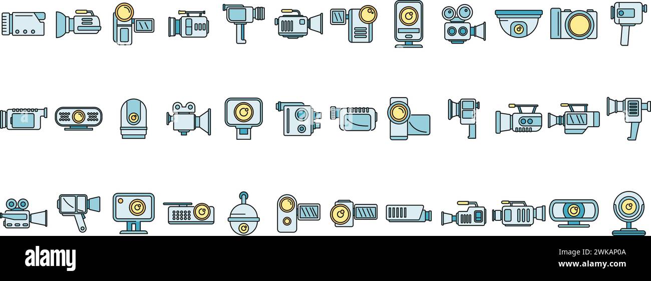Camcorder device icons set. Outline set of camcorder device vector ...