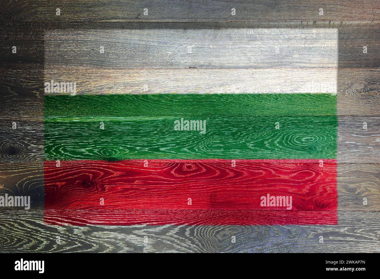Bulgaria flag on rustic old wood surface background Stock Photo
