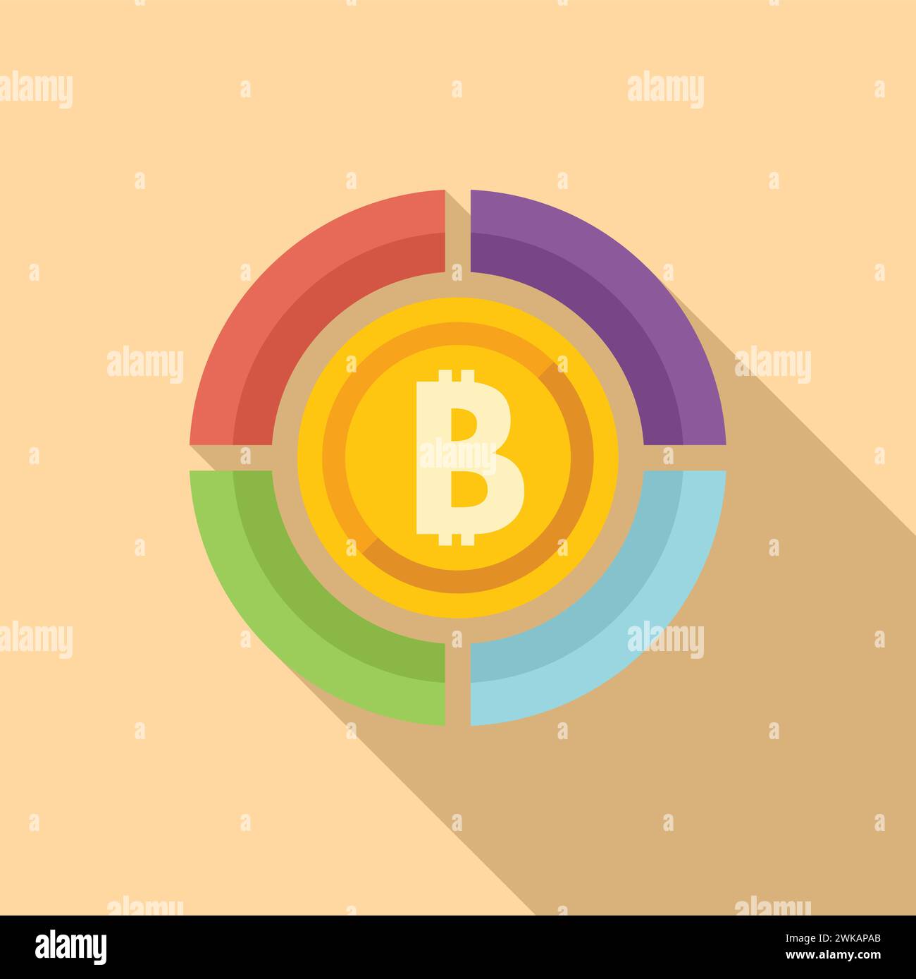 Bitcoin pie chart icon flat vector. Digital data price. Diagram gain financial Stock Vector
