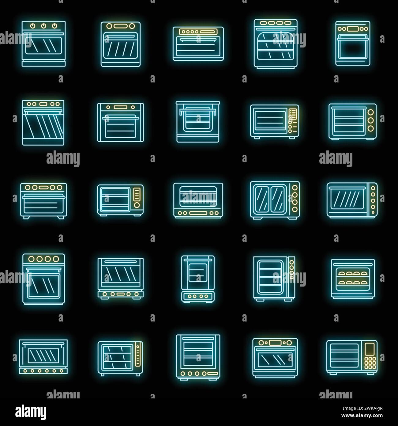 Convection oven appliance icons set. Outline set of convection oven ...