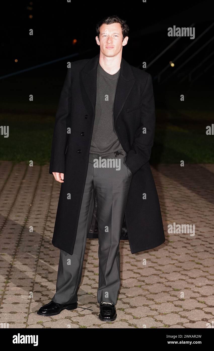 Callum Turner attends the Burberry show in Victoria Park, east London ...