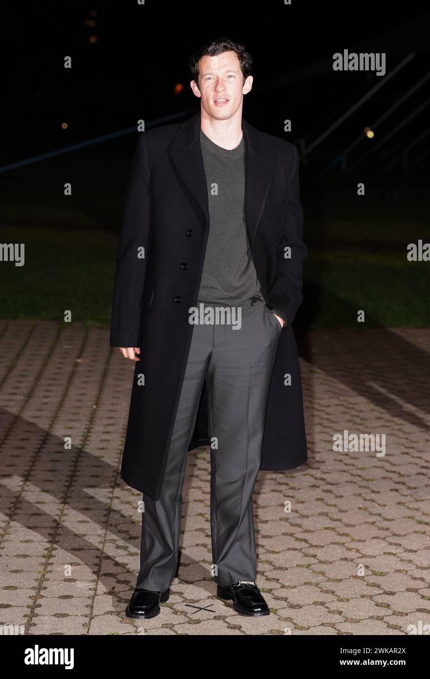 Callum Turner attends the Burberry show in Victoria Park, east London ...