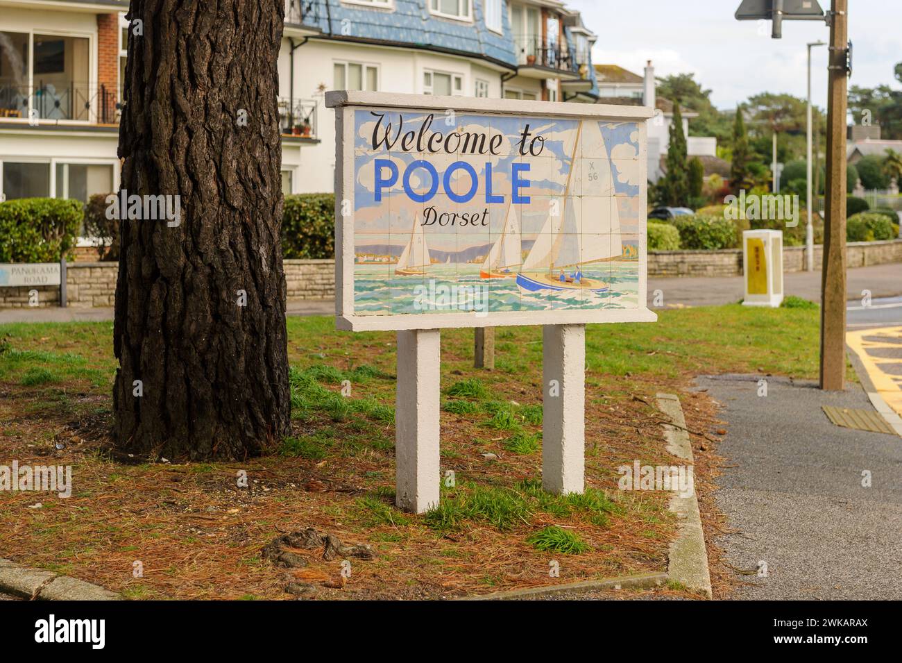 A Welcome to Poole sign, Poole, Dorset, England Stock Photo