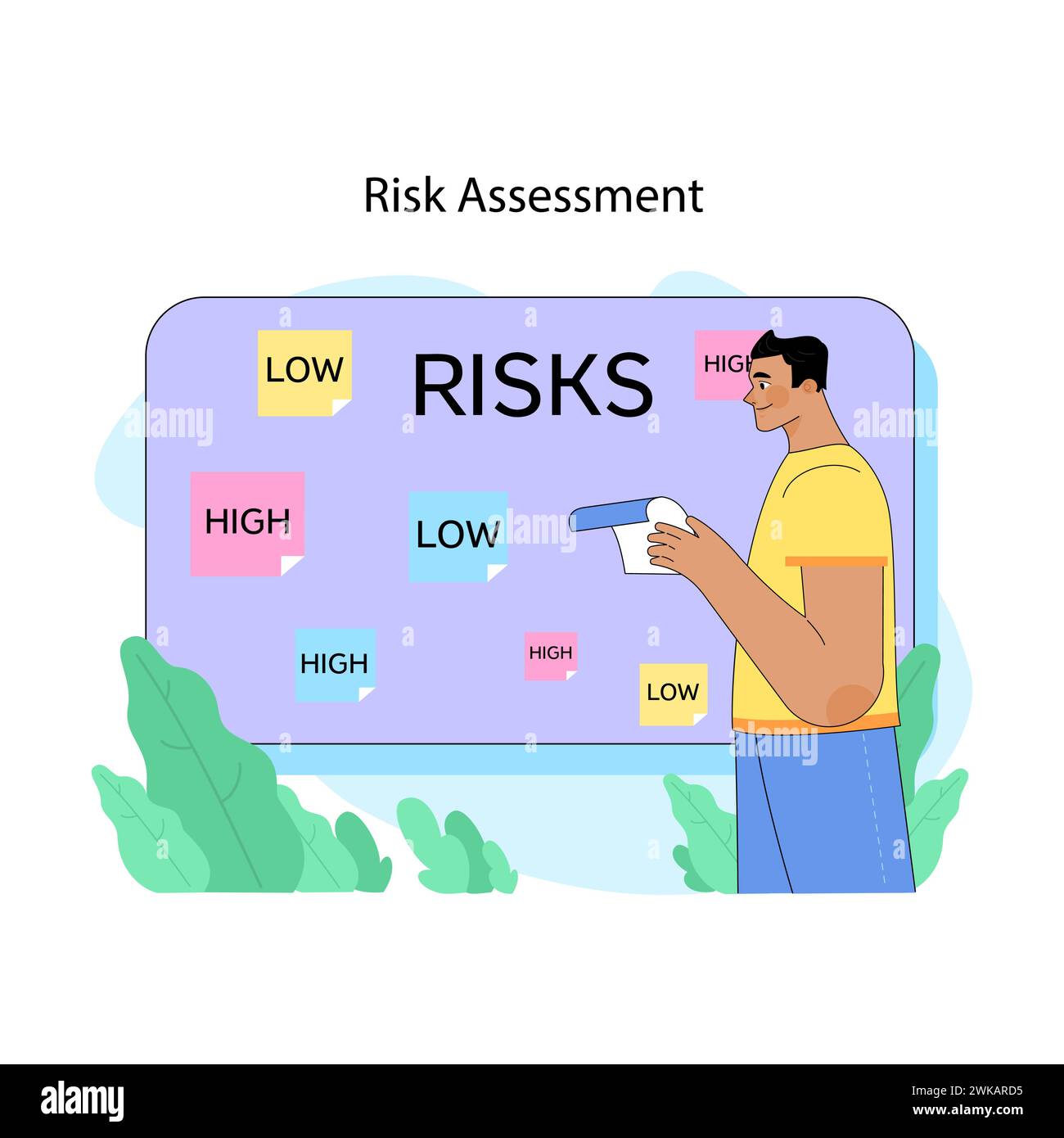 Risk assessment concept. Man analyzing risk levels with digital tablet