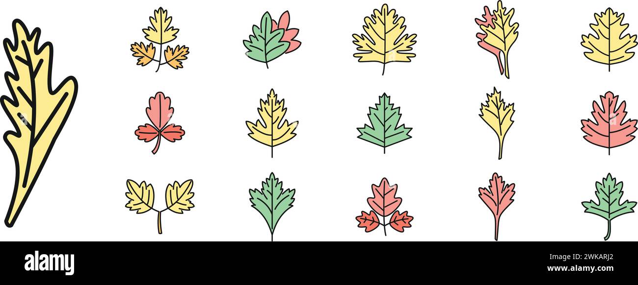 Parsley icons set outline vector. Bunch leaf. Botany herb Stock Vector