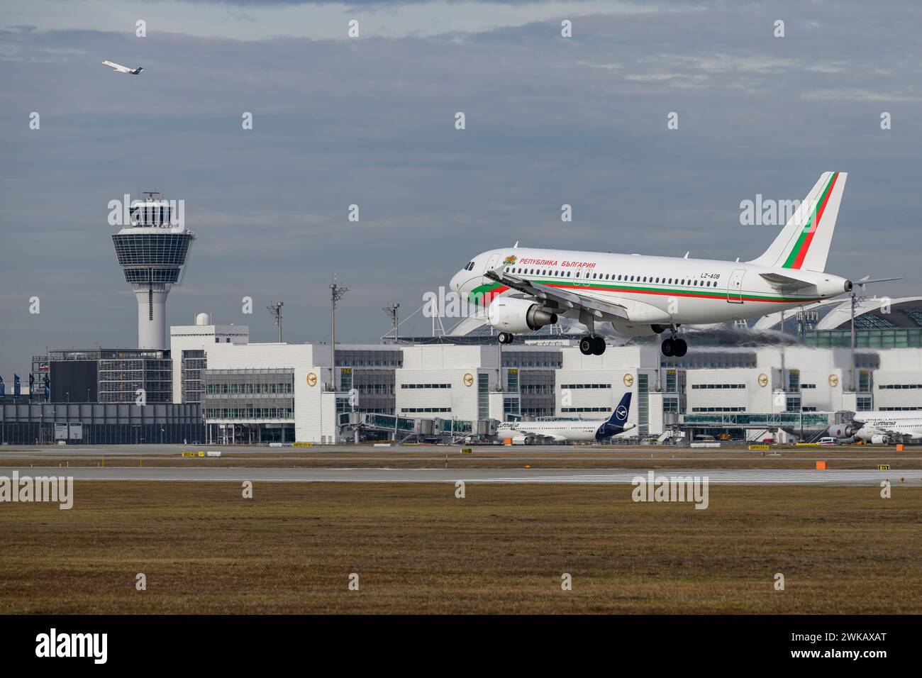 Bulgarian Government Airbus A319-112  with The Aircraft Flag LZ-AOB   lands At The Munich Security Conference 2024,   on The Southern Runway 26L Of Mu Stock Photo