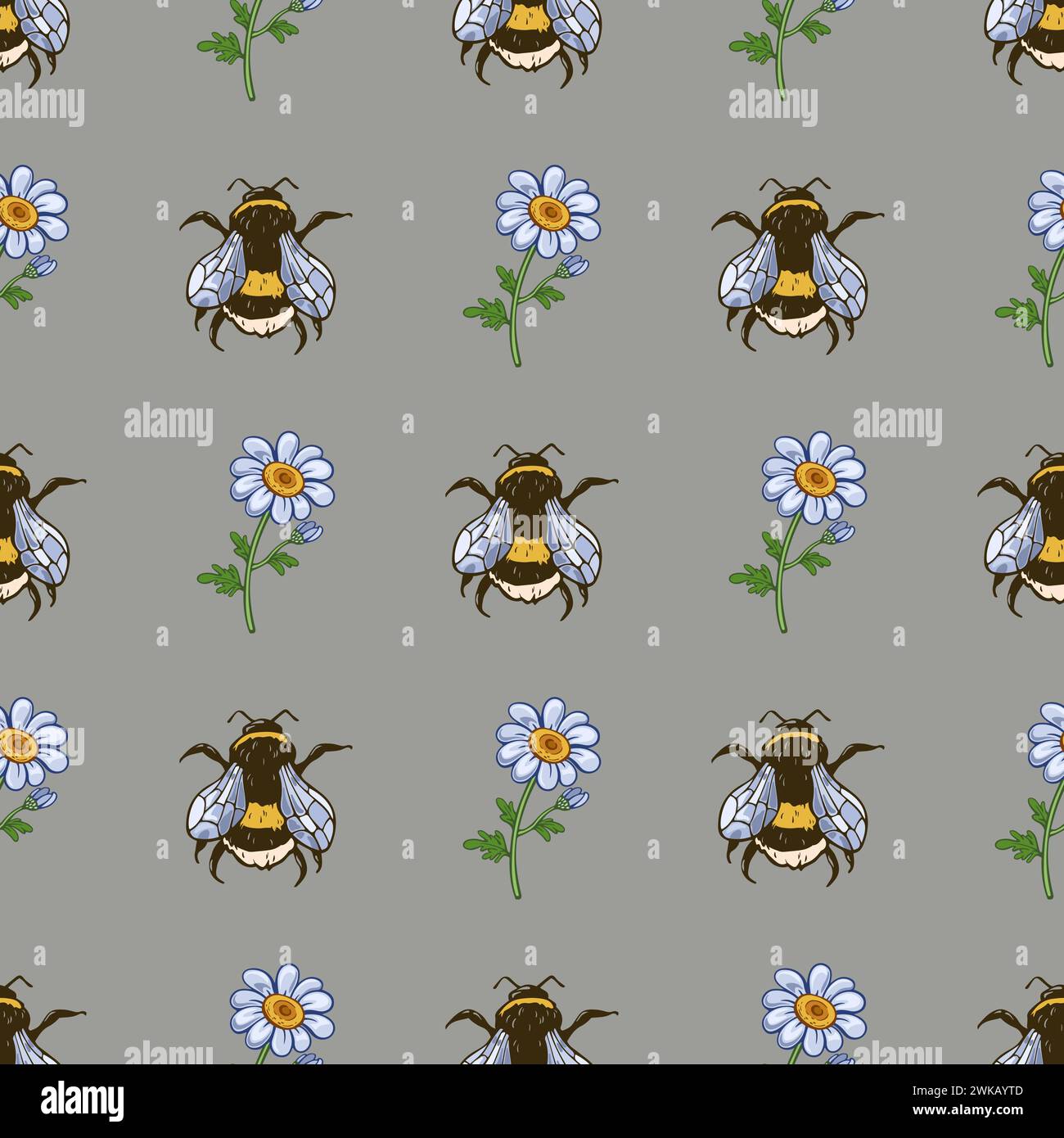 Seamless square pattern with bees and daisies Stock Vector Image & Art ...