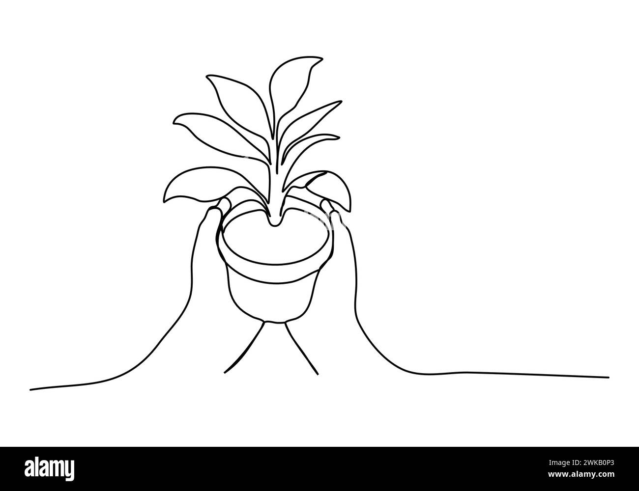 Plant in hands one line drawing vector illustration. Stock Vector