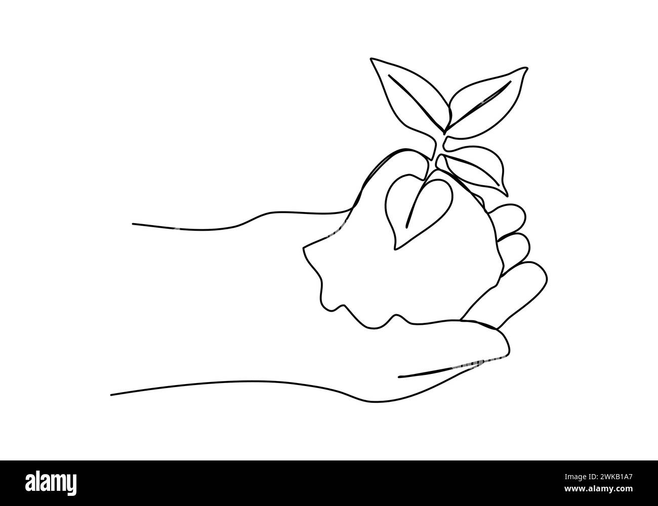 Plant in hands one line drawing vector illustration. Stock Vector