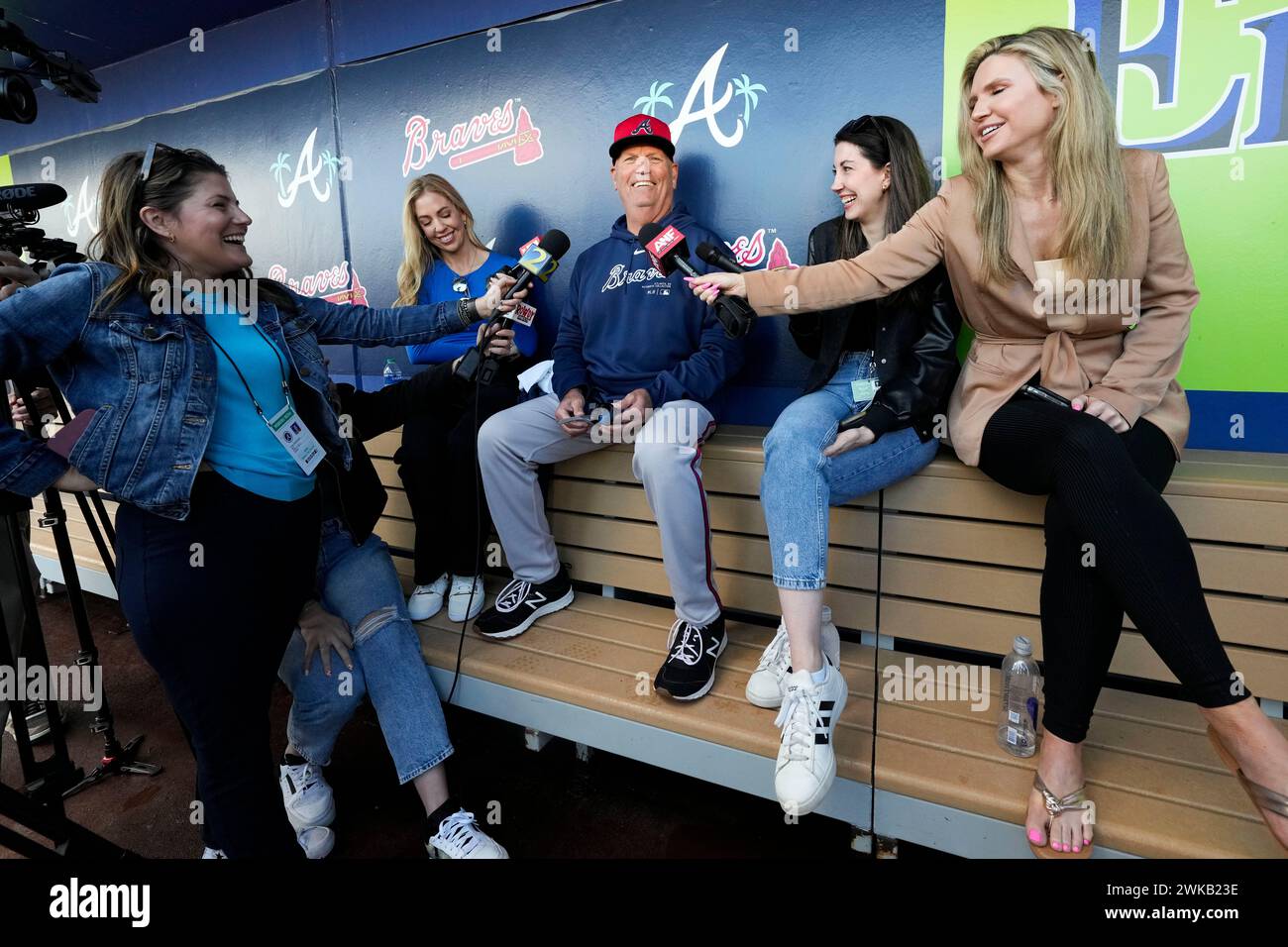 Atlanta Braves manager Brian Snitker talks to a group composed entirely ...
