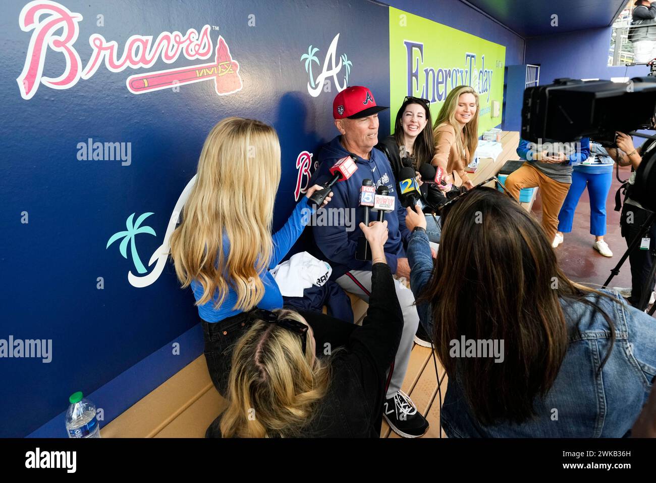 Atlanta Braves manager Brian Snitker talks to a group composed entirely ...