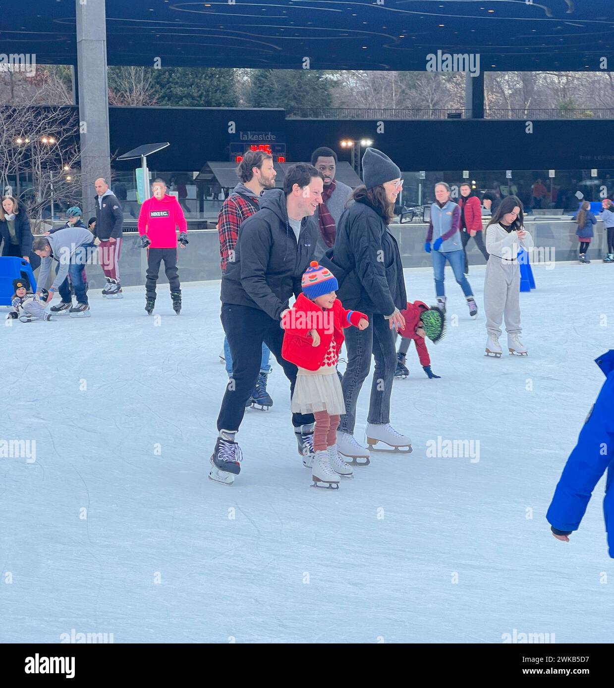 People enjoy ice skating on a February day in Prospect Park, Brooklyn, New York. Stock Photo