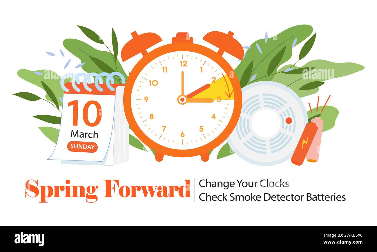 Daylight saving time begins 10 march 2024 banner. Spring Forward time