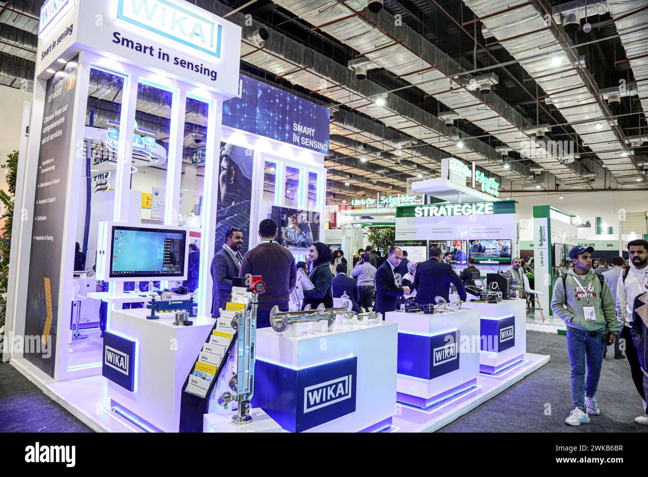 Cairo, Egypt. 19th Feb, 2024. People visit a booth at the Egypt Energy