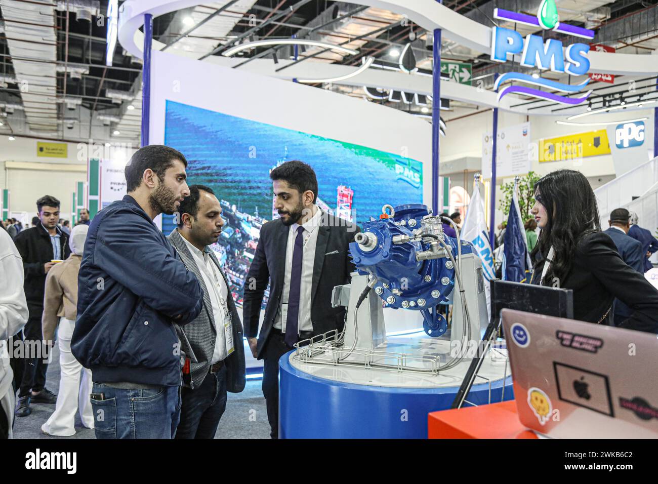 Cairo, Egypt. 19th Feb, 2025. People visit a booth at the Egypt Energy