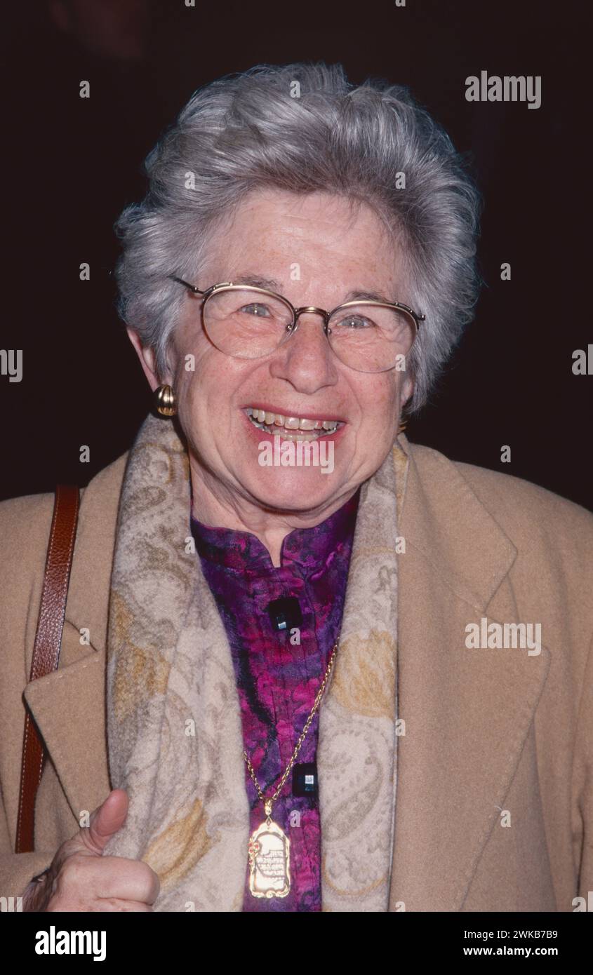 Dr. Ruth Westheimer attends the premiere of 'Earthly Possessions' at Chelsea West Theatre in New York City on March 16, 1999.  Photo Credit: Henry McGee/MediaPunch Stock Photo