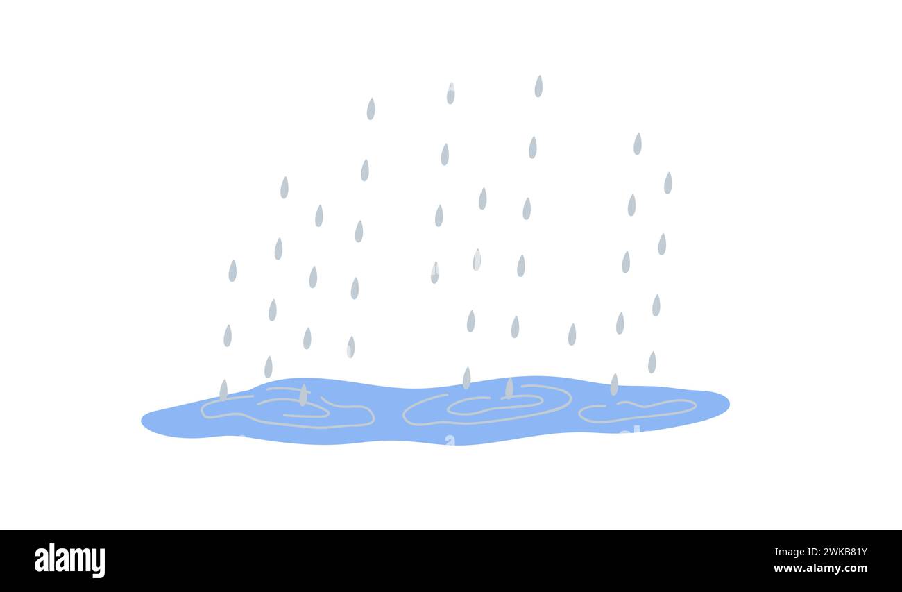 Puddle and raindrops cute hand drawn doodle minimalist vector illustration, simple symbol to describe weather, environment, climate cartoon object, weather forecast image Stock Vector