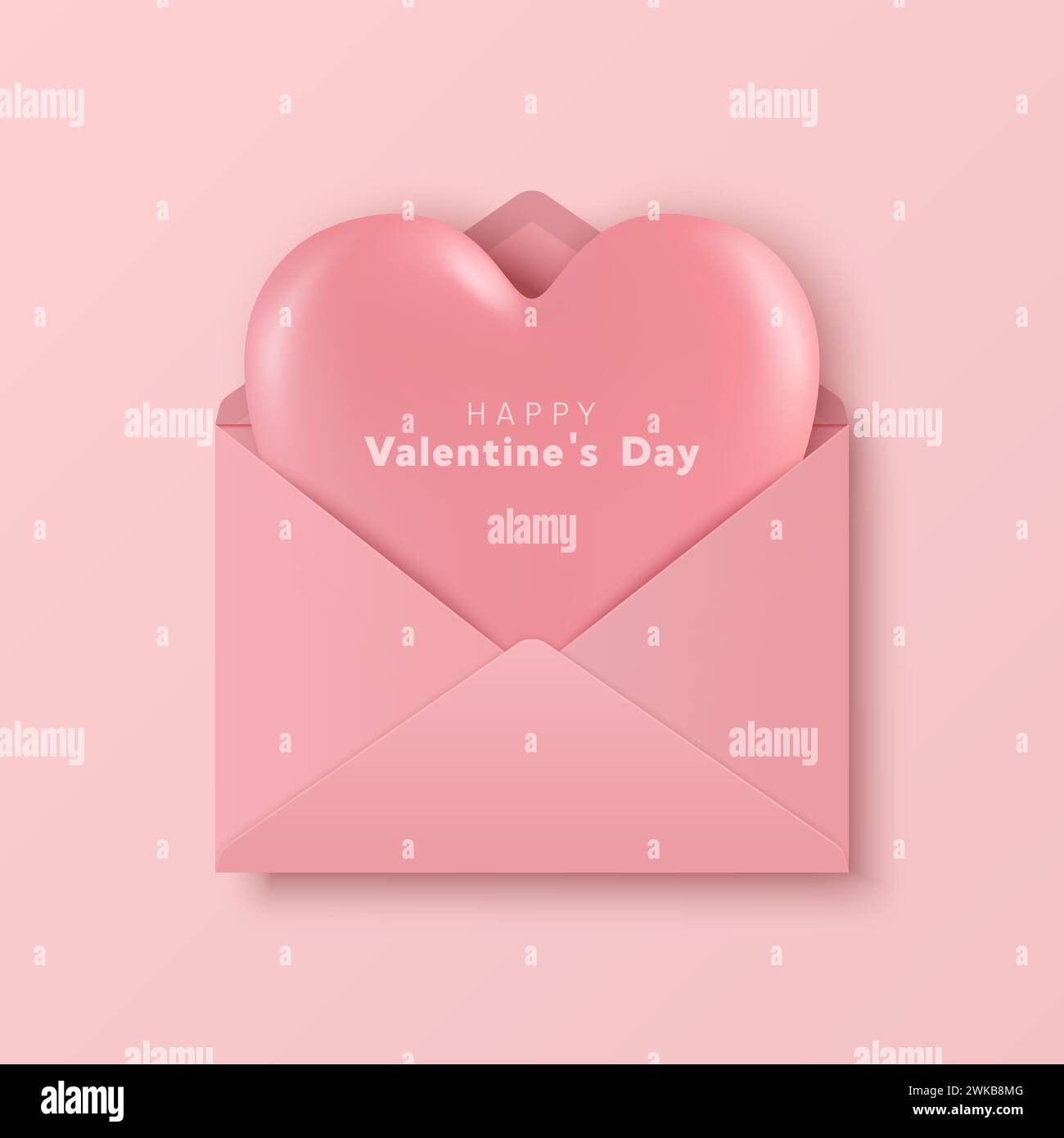 Vector 3d Realistic Pink Heart Shape in an Envelope Closeup Isolated on ...