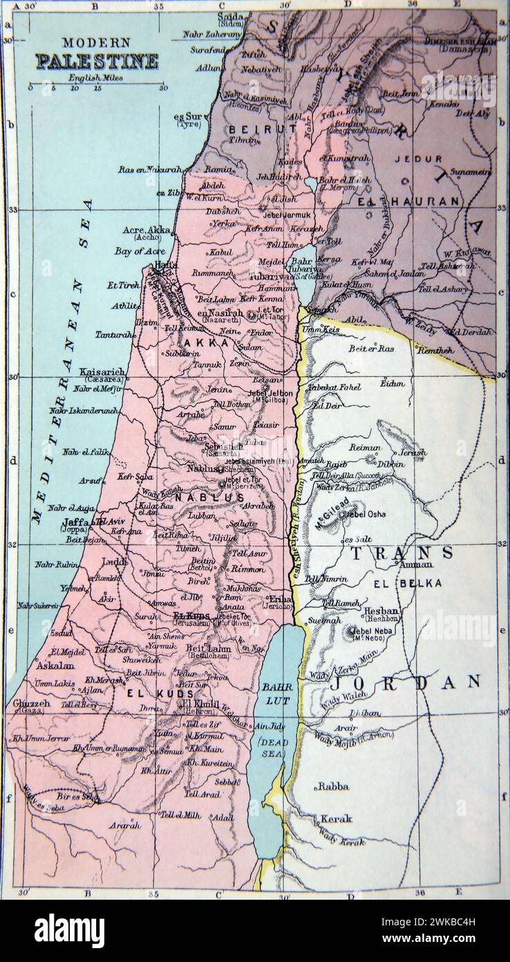 Map of Modern Palestine in Old Bible Stock Photo