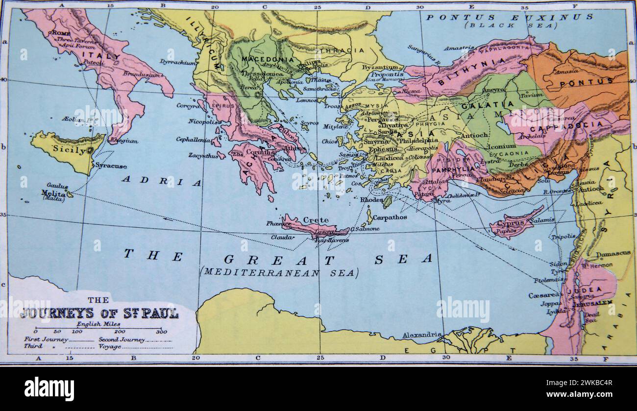 Old Map of Showing the Journeys of Saint Paul in Holy Bible Stock Photo ...