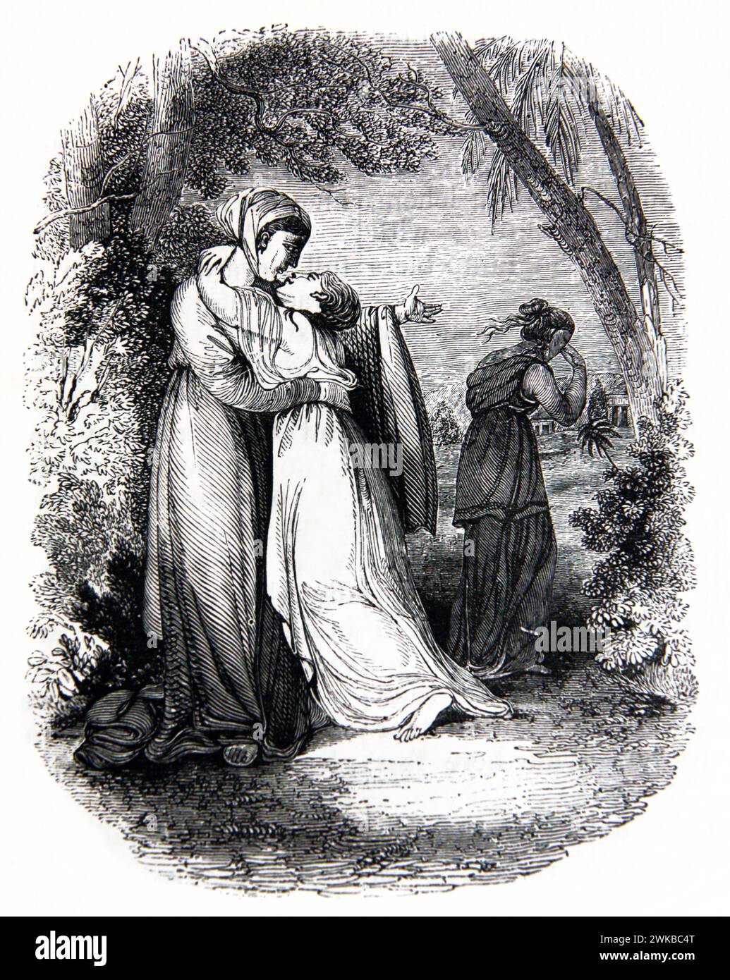 Illustration of Ruth and Naomi - Naomi Set Out to return to Canaan Naomi Told her Daughters-in-law Ruth and Orpah to return to Moab, Orpah Returned Bu Stock Photo