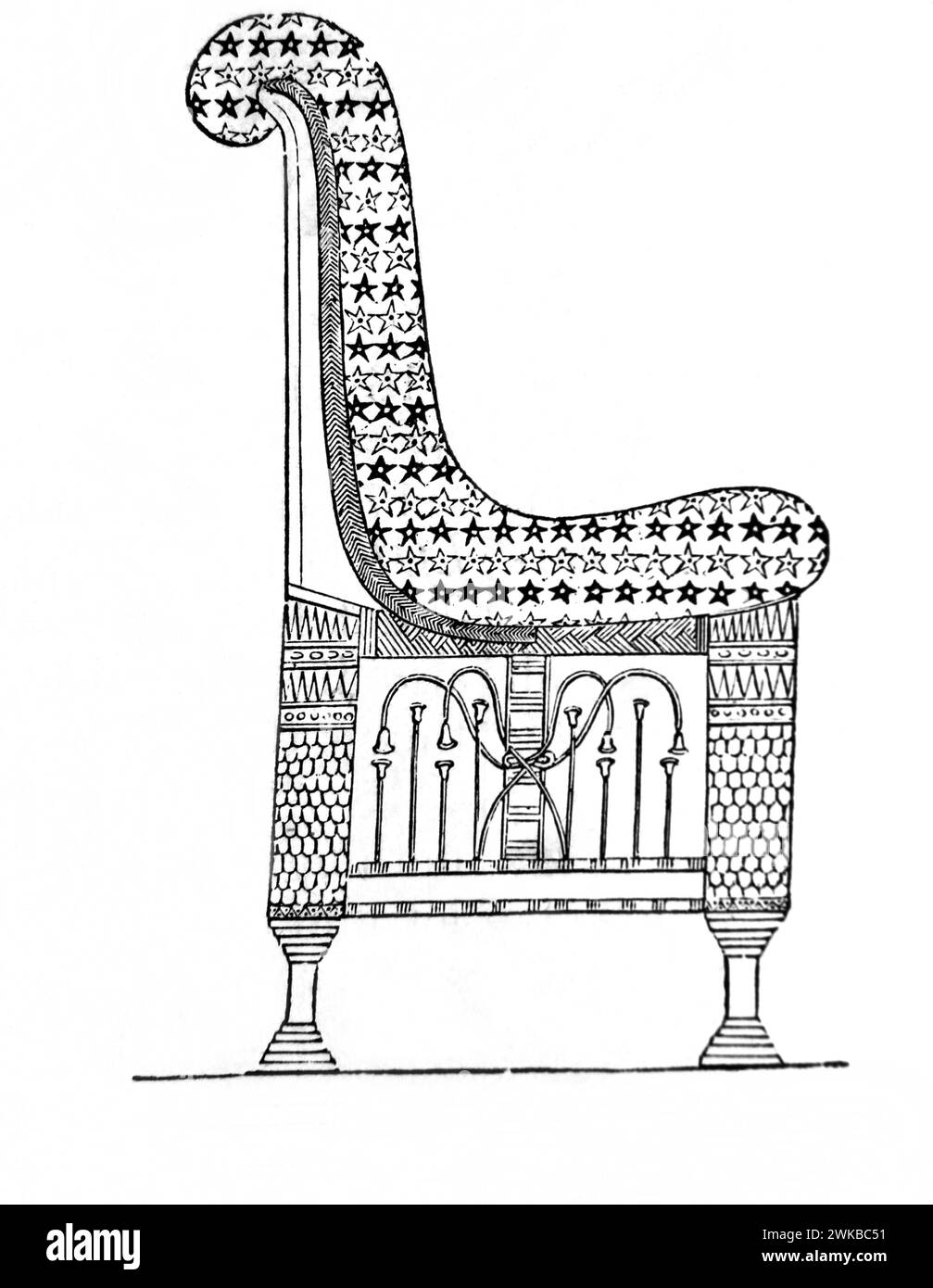 Illustration of Ancient Egyptian Chair From Rosselini in Antique 19th Century Illustrated Family Bible Stock Photo