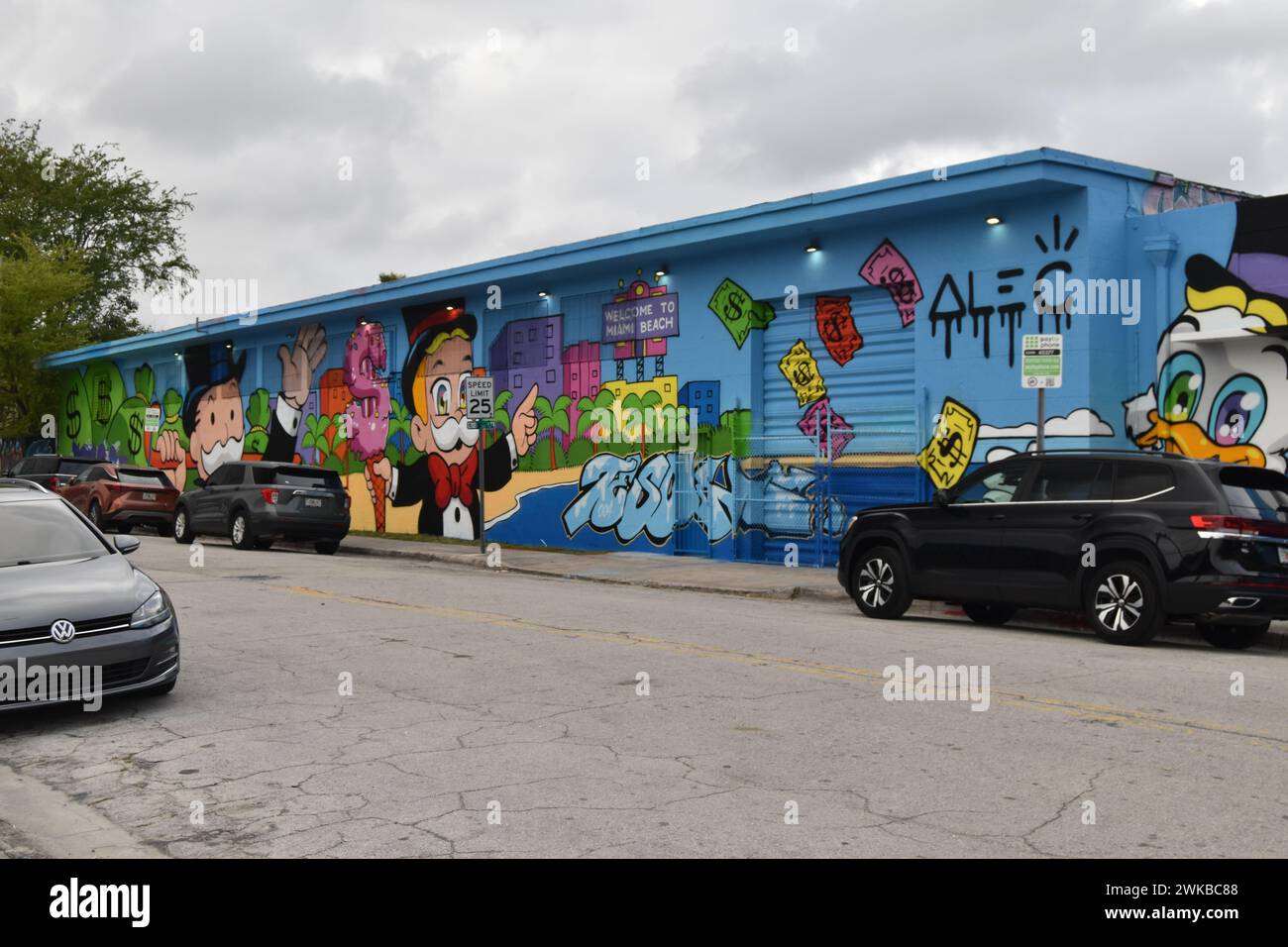 Mural by Alec Monopoly in Wynwood art district of Miami, FL33127, USA. Stock Photo