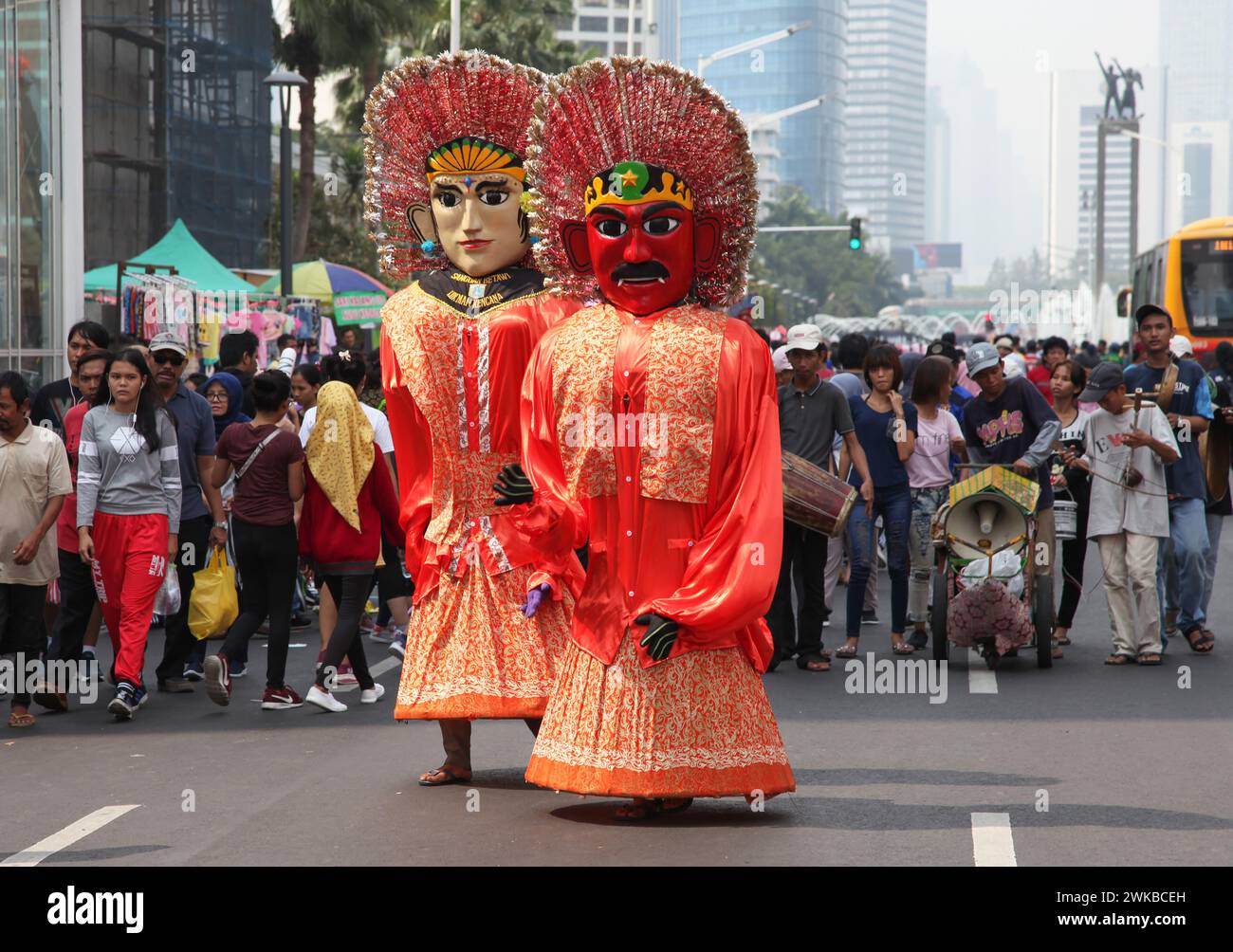Ondel-ondel is a large puppet figure featured in the Betawi folk performance in Jakarta, Indonesia and utilized for livening up festivals. Stock Photo