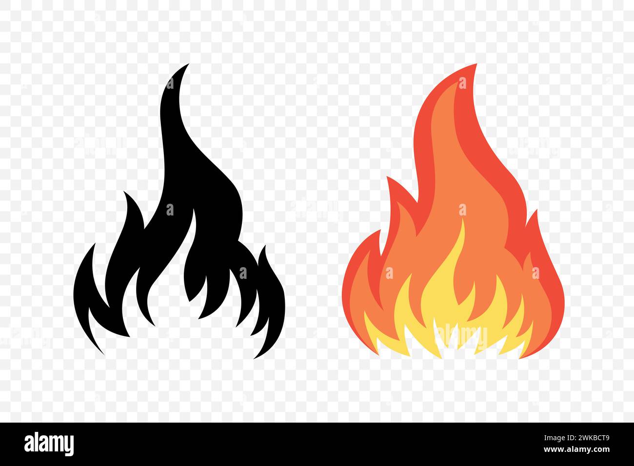 Flat Vector Fire Flame Icon Set. Campfire Shape Sign, Isolated. Bonfire ...