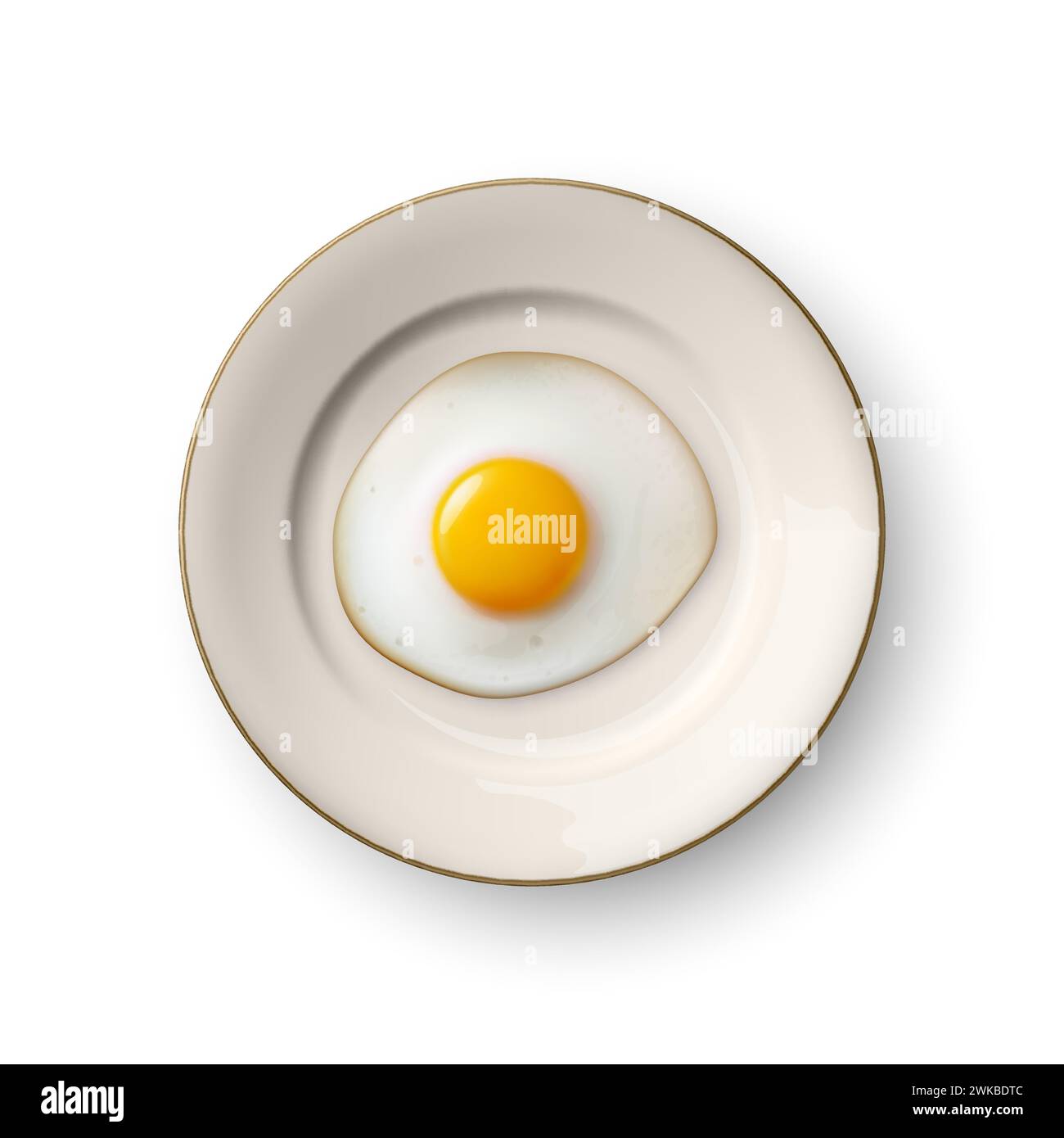 Vector 3d Realistic Fried Egg on a Dish Plate Closeup Isolated in Top View. Design Template of Scrambled Eggs, Fried Egg, Omelette. Delicious Stock Vector