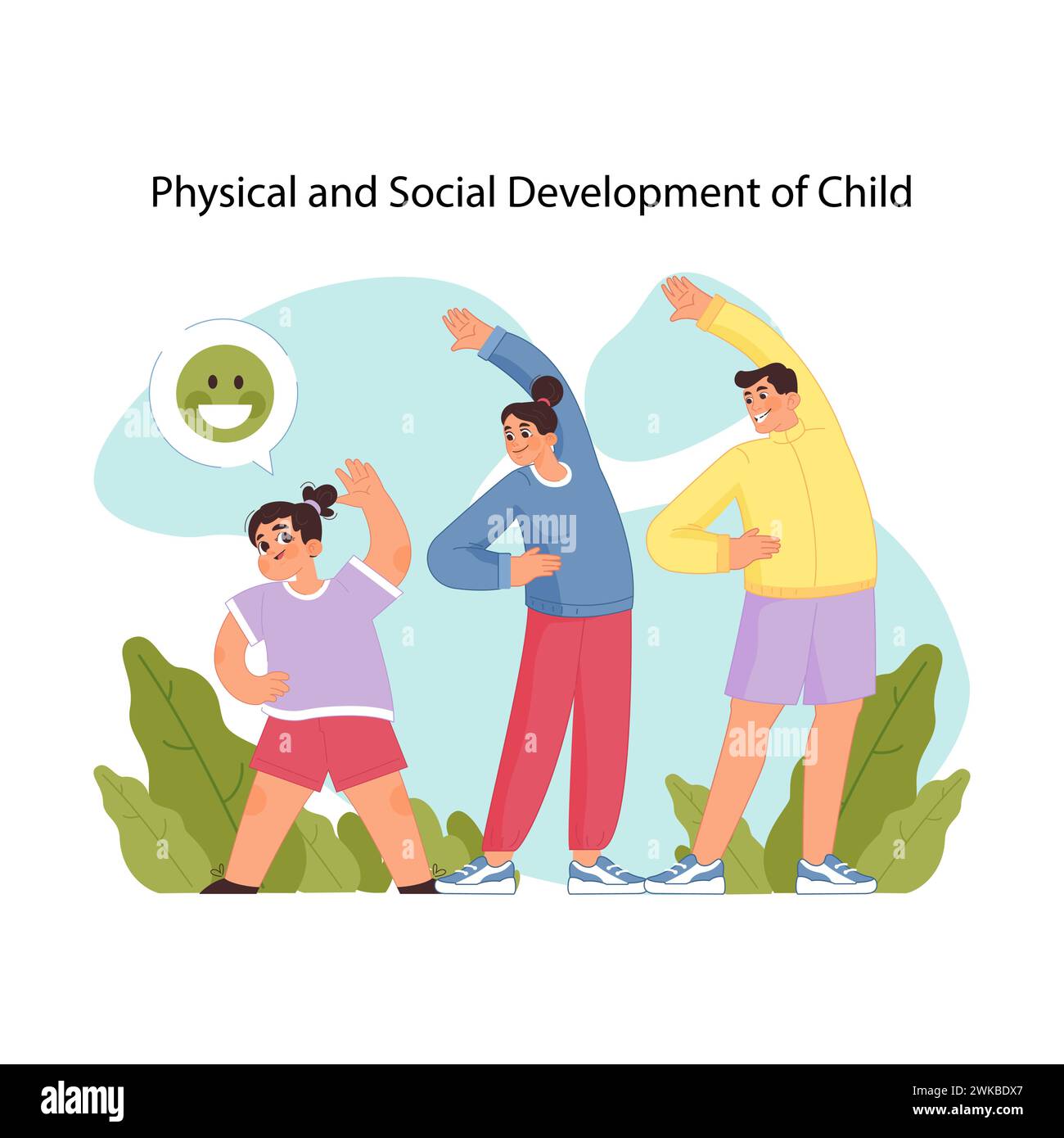 Child physical development concept. Childs exercise routine with ...