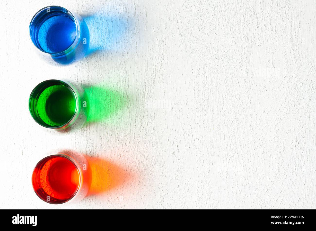 Rgb color water in glass on table, Rgb color model concept Stock Photo