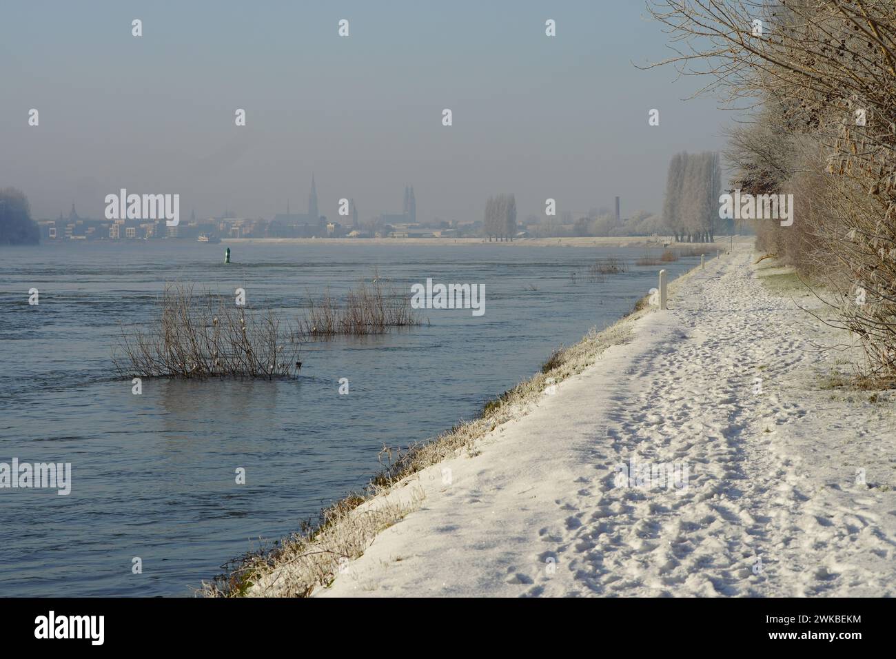Rhine river in the winter in Speyer, Germany Stock Photo