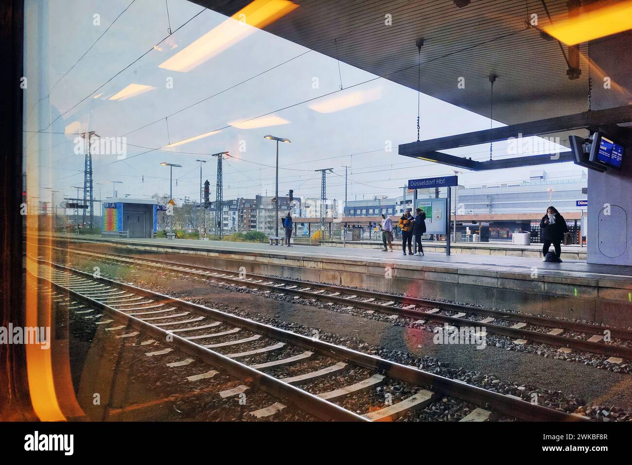 view of the main railway station from a local train, Germany, North Rhine-Westphalia, Lower Rhine, Dusseldorf Stock Photo