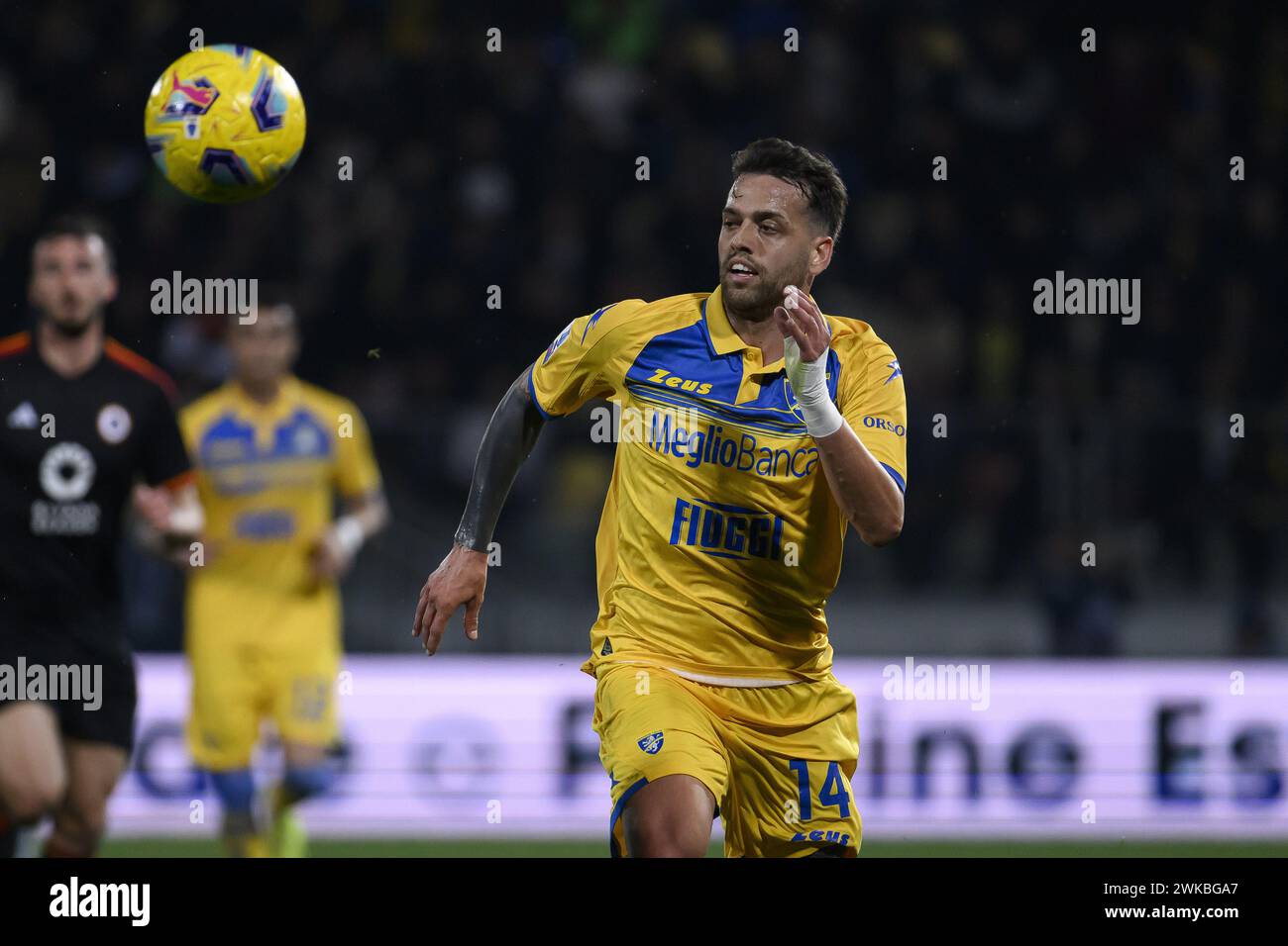 Frosinone, Italy. 18th Feb, 2024. Francesco Gelli of Frosinone Calcio during the 25th day of the Serie A Championship between Frosinone Calcio vs A.S. Roma, 18 February 2024 at the Benito Stirpe Stadium, Frosinone, Italy. Credit: Independent Photo Agency/Alamy Live News Stock Photo