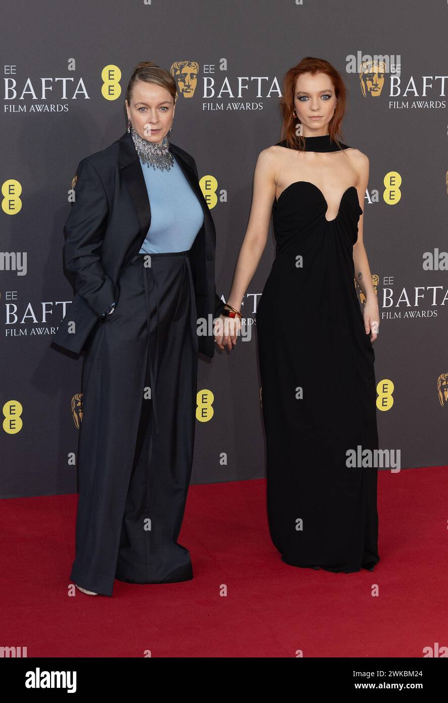 London, UK. February 18th, 2024.  Samantha Morton and Esmee Creed Miles attend the 77th, EE BAFTA Film Awards, Arrivals, 2024 at the Royal Festival Hall in London, UK. Credit: S.A.M./Alamy Live News Stock Photo
