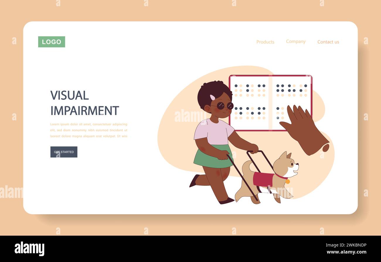 Visual Impairment concept. A confident young girl with a guide dog