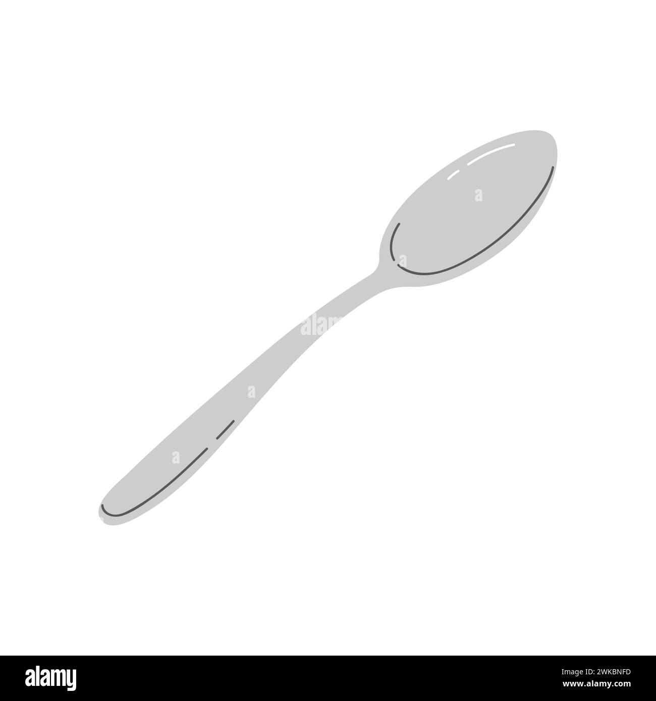 Metal or silver spoon, top view of teaspoon, utensil for food serving
