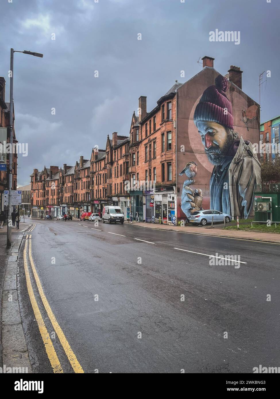 St Mungo Mural. Famous painting in Glasgow, Scotland. Januari 3 2024. Stock Photo
