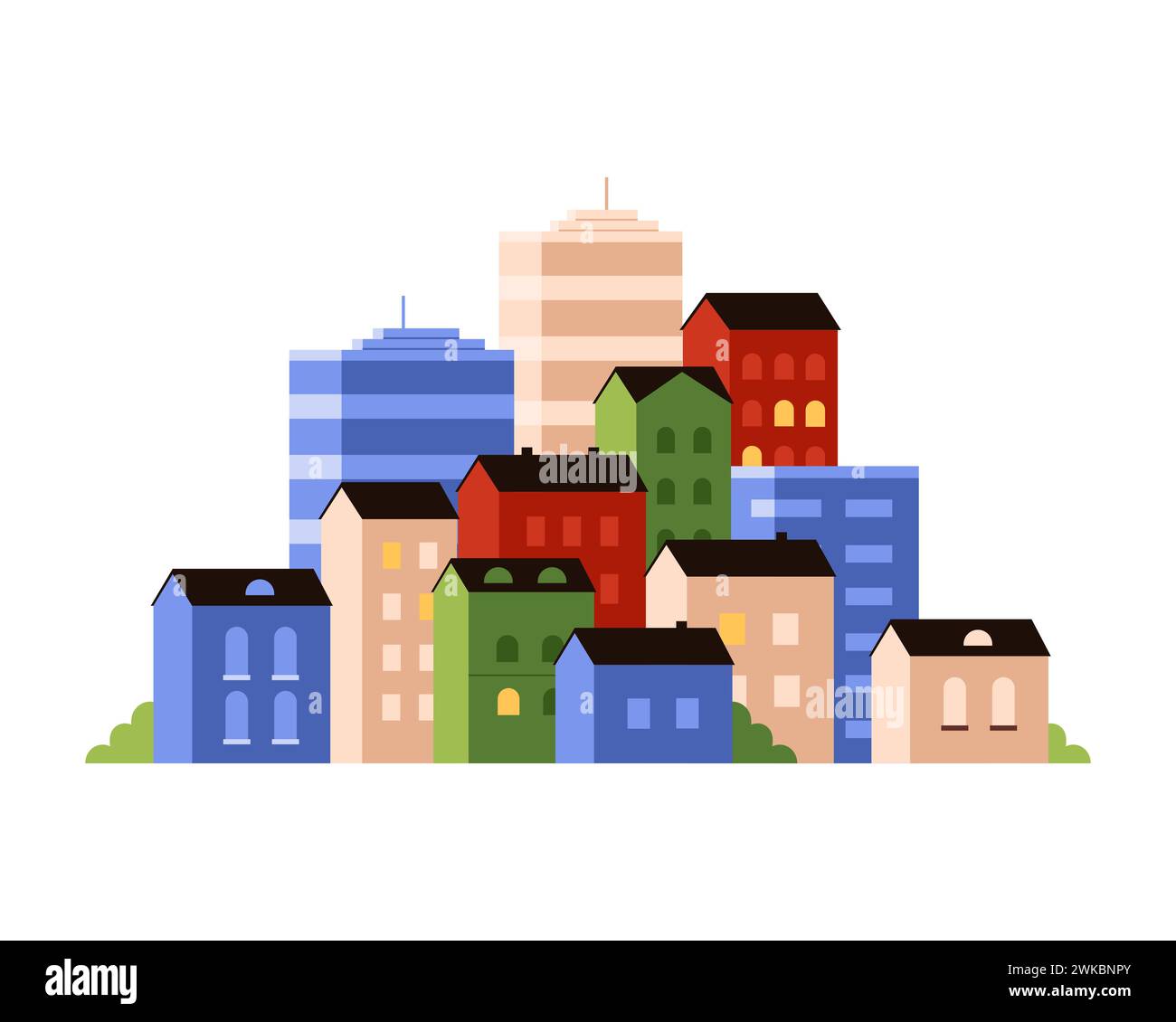 City landscape with buildings and skyscrapers of different colors ...