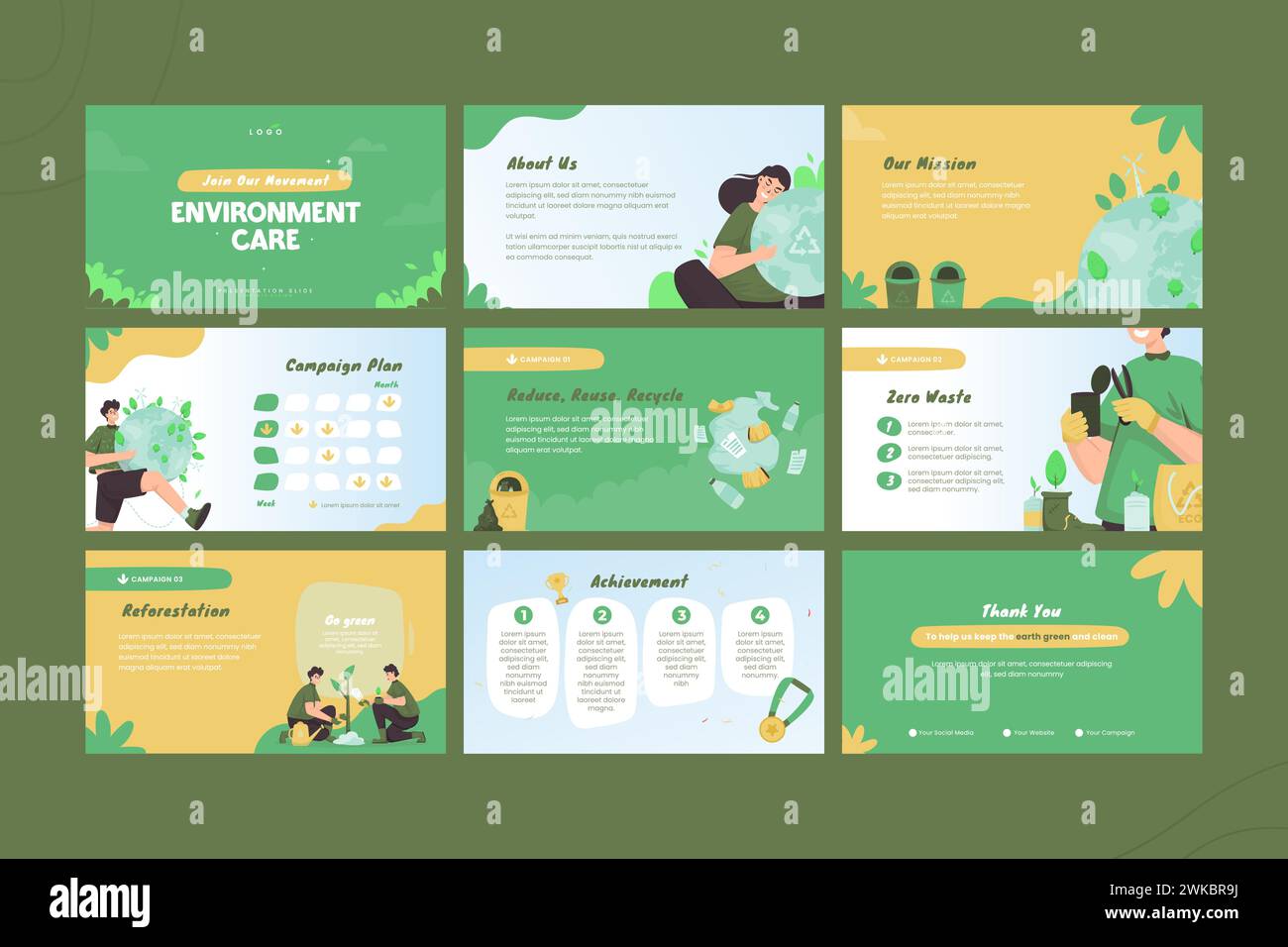 Environment care campaign on presentation slide template Stock Vector