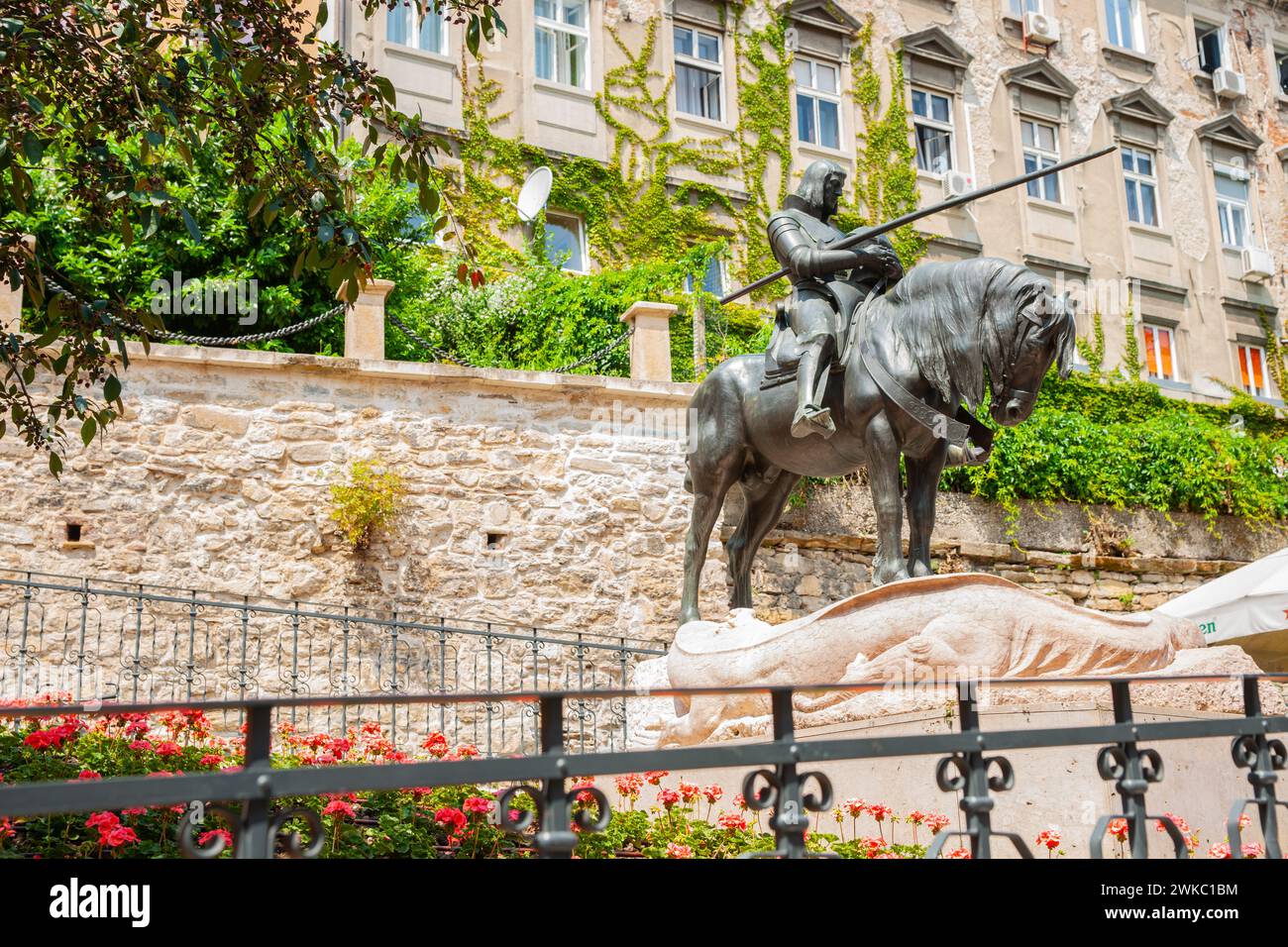 Bronze statue St on horse and the Dragon in Zagreb, capital of